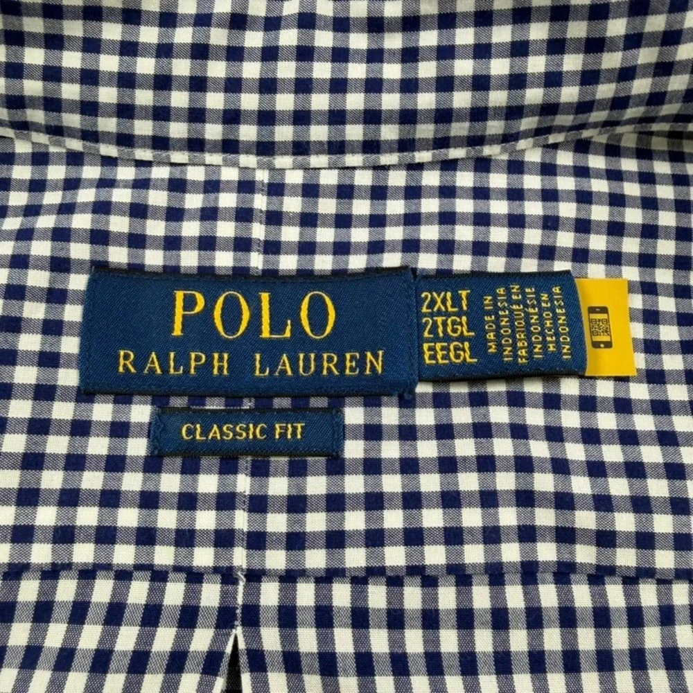 Polo Ralph Lauren Gingham Button Down Shirt Men 2XLT Tall Blue White Classic Fit
